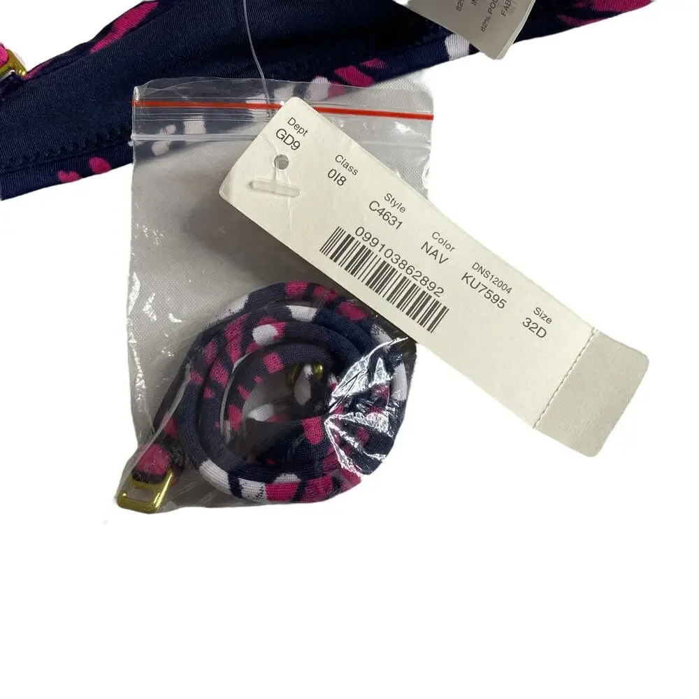 J. Crew Bikini Top Navy Convertible Underwire Geometric Fan Print 32D Small NWT - Picture 6 of 16